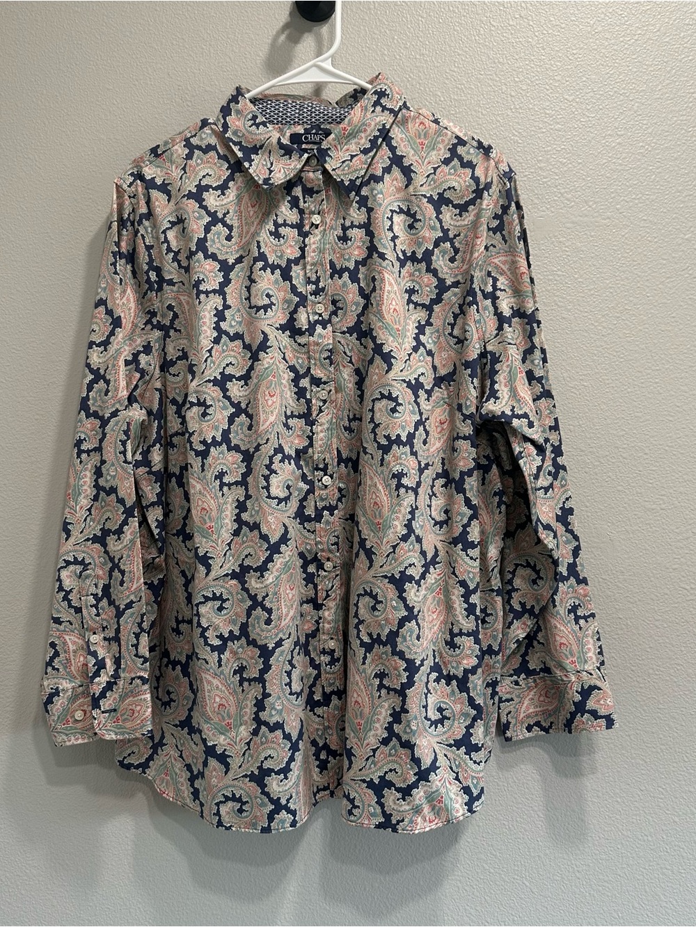 Chaps women’s 2x navy and Light Pink Paisley Button-Down Shirt,cotton